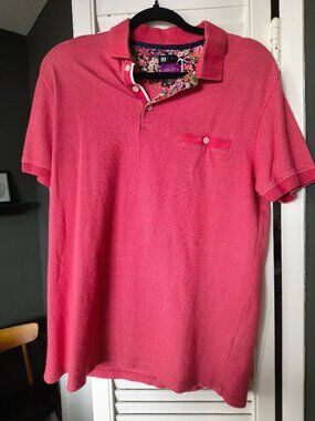 3/$30 Men's Le 31 par Simons Coral Polo Shirt w/ Liberty Fabric Trim M